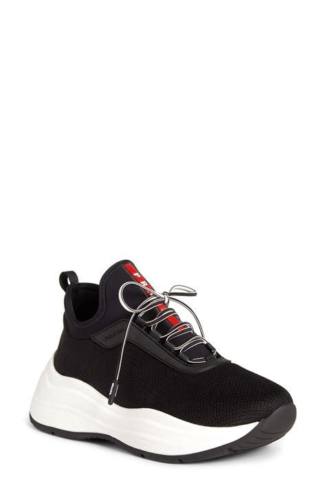 prada black platform sneakers|Prada platform sneakers outfit.